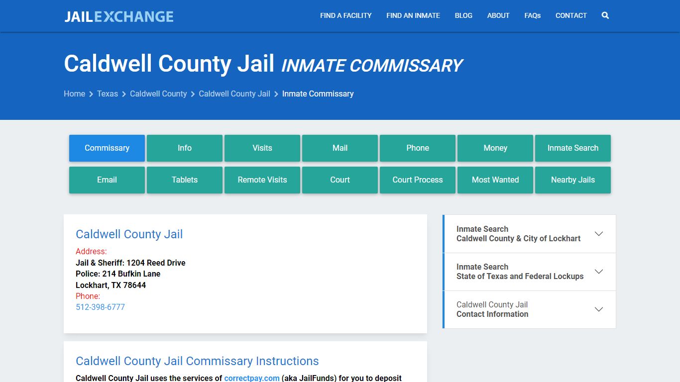 Inmate Commissary, Care Packs - Caldwell County Jail, TX